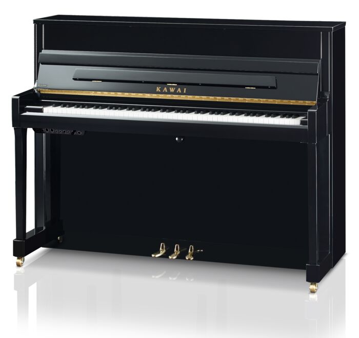 Kawai-Klavier K-200 ATX4 mit Stummschaltung, schwarz poliert, Beschläge Messing