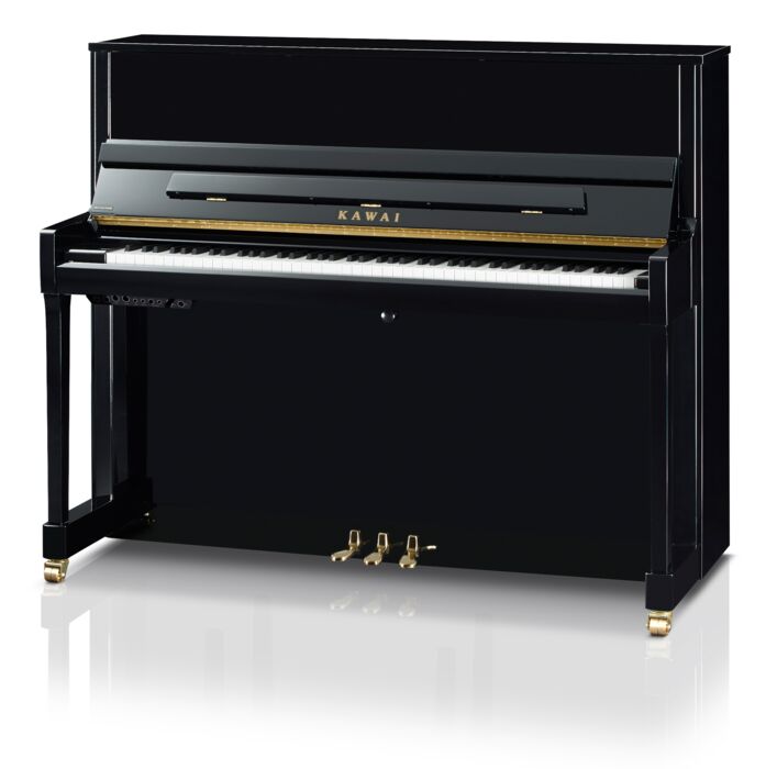 Kawai-Klavier K-300 ATX4 mit Stummschaltung, schwarz poliert, Beschläge Messing