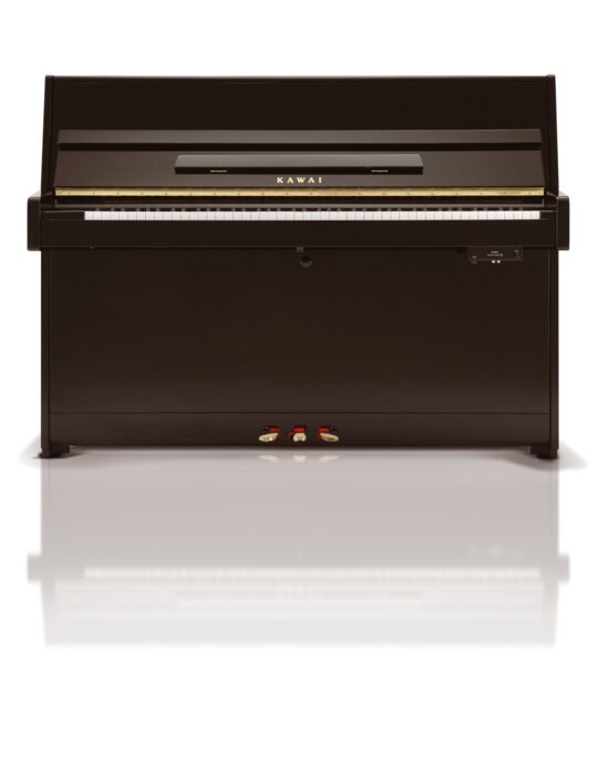Kawai-Klavier K-15 ATX-L mit Stummschaltung, schwarz poliert, Beschläge Messing