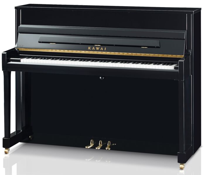 Kawai-Klavier K-200, schwarz poliert, Beschläge Messing